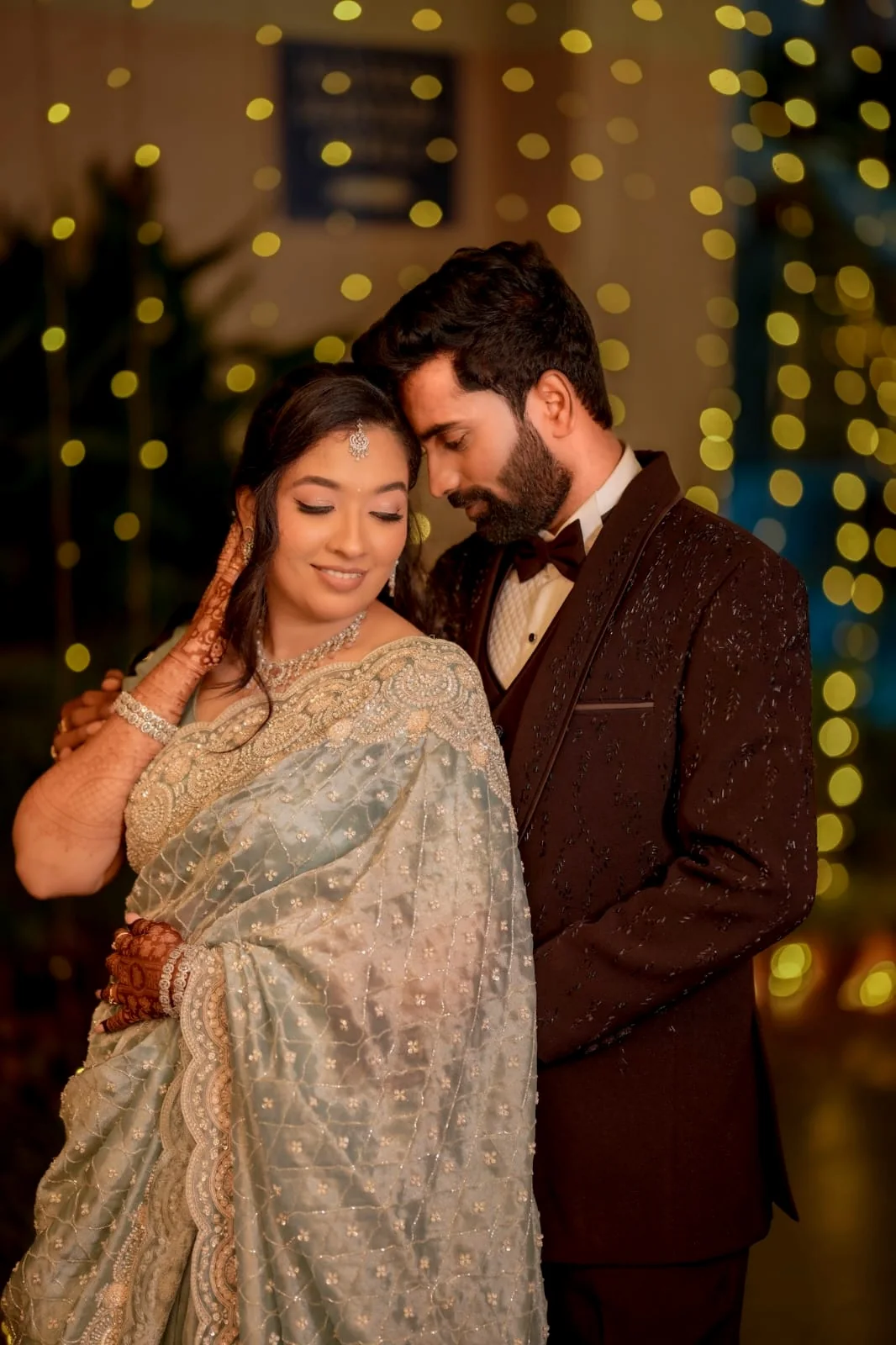 Wedding couple sharing an intimate reception portrait